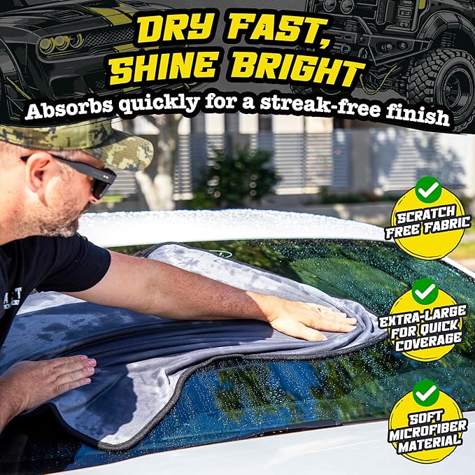 Salty Captain Microfibre Mitt & Towel Set – Ultra-Soft Wash Mitt for Scratch-Free Cleaning – XL Car Drying Towel for Streak-Free Shine – Interior & Exterior Car Detailing Kit