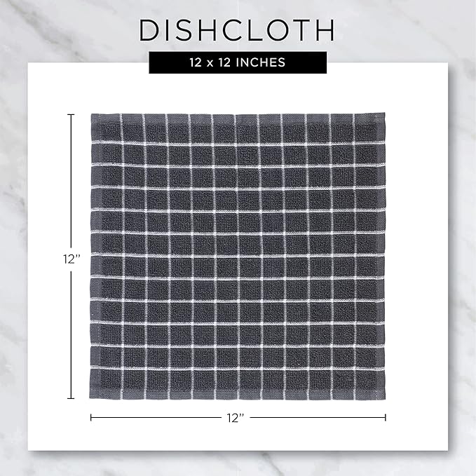 DII Scrubber Dishcloths Collection Windowpane Dishrag Set, 12x12, Gray/White, 6 Piece