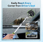 XINDELL Windshield Cleaner Tool, Car Window Cleaning Kit with 4 Reusable Microfiber Pads, Extendable Handle & 360° Rotating Head, Safety Hammer, Streak-Free Auto Glass Wiper for Car Truck SUV RV