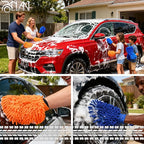 Raeyuan 3-Pack Car Wash Mitt, Premium Chenille Microfiber Wash Glove for Auto Detailing, Scratch Free & Lint Free Cleaning Kit with Elastic Cuff, Color Coded System (Blue, Orange, Green)