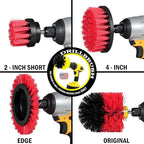 Red Stiff Nylon Bristle Brush Set for Outdoor Cleaning - Versatile Crevice Tool for Garage, Deck, House Siding, Concrete, Brick, Stone, Masonry, Vinyl Siding, Wood, and Patio Cleaner - Gutter Brush
