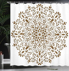 Ambesonne Mandala Shower Curtain, Abstract Art Style Vector Illustration of Mandala Flower on White Background, Cloth Fabric Bathroom Decor Set with Hooks, 69" W x 70" L, Brown and White