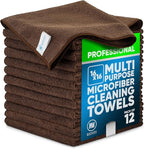 MW Pro Microfiber Cleaning Cloth | Brown | 12 Pack | 16” x 16” | Coffee, Barista, Espresso Towels - Clean, Dust, Polish, Scrub, Absorbent