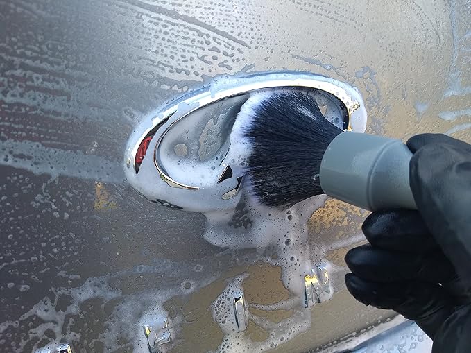 Detail Factory - Synthetic Detailing Brush - Ultra-Soft Bristles, Comfortable Grip and Scratch-Free Cleaning for Exterior, Interior, Emblems, Badges, and Instrument/Guage Panels. (Grey, Long)