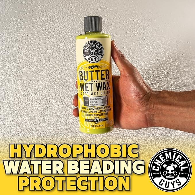 Chemical Guys Butter Wet Wax - Deep Wet Shine Car Wax for Cars, Trucks, SUVs, RVs, and More, Easy On/Off Liquid Formula, Banana Scent - 16 fl oz