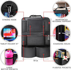 Helteko Backseat Car Organizer, Kick Mats Back Seat Protector with Touch Screen Tablet Holder, Back Seat Organizer for Kids, Travel Accessories with 9 Storage Pockets 2 Pack, Black