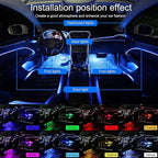 Car Interior Strip Lights, 4 in 1 Multicolor RGB Car Ambient Lighting Kit, 5m Fiber Optic EL Neon Tube Light, DIY Mode Music Sync RF Remote Control + APP Control DC 12V