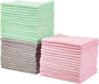 Amazon Basics Microfiber Cleaning Cloths, Ultra Absorbent, Scratch-Free, Non-Abrasive, Reusable and Washable, 16" x 12", Green/Gray/Pink, 48-Pack