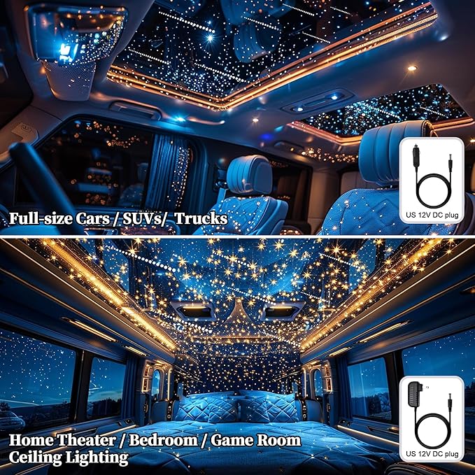 Dual-Color Starlight Headliner Kit - 1300pcs 0.03in 13.5ft Fiber Optic Star Lights for Car with 32W RGBW, Shooting Meteor & Music Sync, APP/Remote Control for Car Roof/Bedroom Ceiling