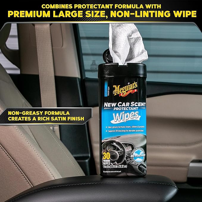 Meguiar's New Car Scent Protectant Wipes - Easy to Use Wipes that Protect and Freshen Your Interior - Ideal for Car Detailing & Maintenance - 30 Count (Pack of 6)