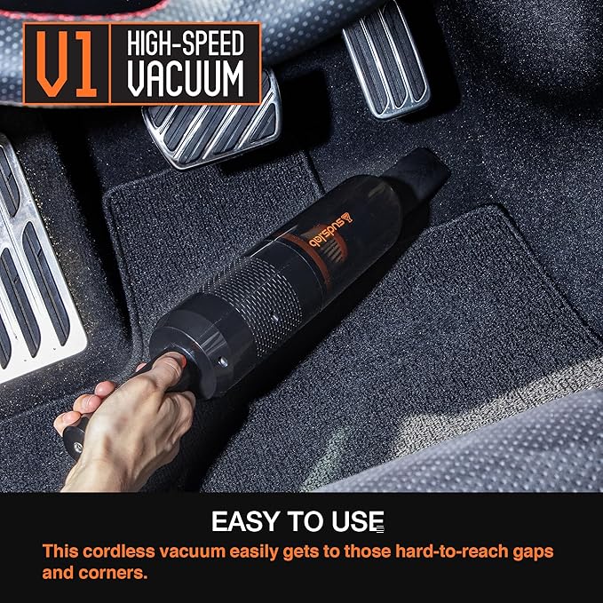 Suds Lab V1 High-Power Cordless Car Vacuum Cleaner (42Kpa) Rechargeable & Long Battery Life (3000mAh) - Portable Handheld Vacuums for Car Detailing, Pet Hair, Travel, Interior Cleaning