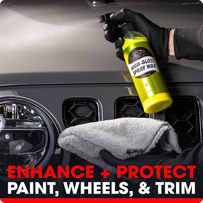 Swift High-Gloss Spray Wax (16 Oz) – Carnauba Liquid Wax Polish for Car Detailing | Easy to Use, Hides Micro Scratches & Safe on All Surfaces | Polish & Protect All Vehicle Types After Car Wash!