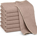 Microfiber Cleaning Cloth Waffle Weave for Dusting Absorbent Towel Quick Drying Dust Rags Household Kitchen, Lint Free Streak Free, 6 Pack,12 x 12 Inches, Khaki