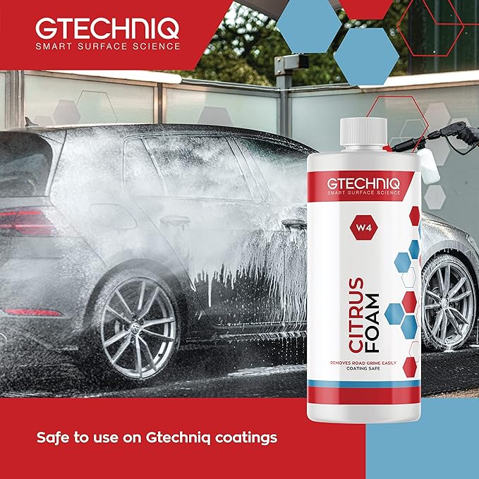 Gtechniq W4 Citrus Foam Shampoo and Degreaser for Cars 169 fl oz | Removes Road Grime and Enhances Shine, Non-Caustic Formula, Easy to Apply