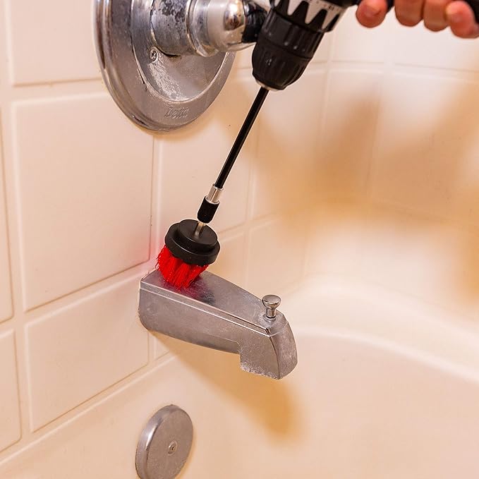 Bring It On Cleaner Drill Brush Attachment Set Three Brushes| Power Scrubber Brush Cleaning Kit | Plus 6 Inch Extension, Use On Grout, Cars, Bathroom Surfaces, Tile, Baseboard, Shower and Tubs
