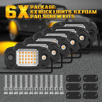 6Pods Yellow Rock Lights 24 LEDs Chips Neon Trail Rig Lamp Underglow LED Lighting Systems for Cars Trucks SUV ATV UTV