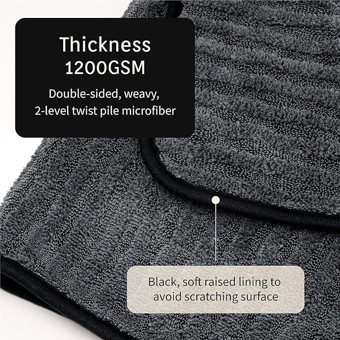High Absorbency Weavy Microfiber Car Drying Detailing Soft Towel 1200gsm (2pack, 13.7"x13.7")