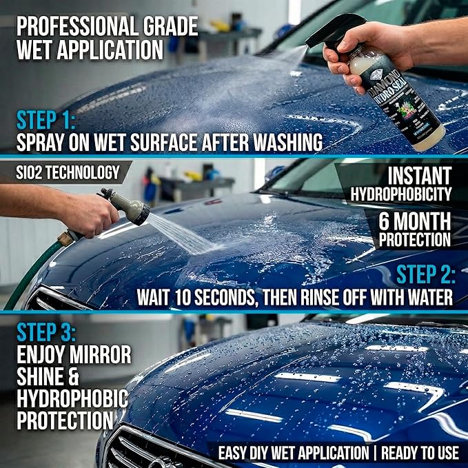 Diamond Hydro-Seal Ceramic Coating Concentrate (Makes 84 fl oz) – Professional Hydrophobic Paint Protection & High Gloss Shine – 6-Month SiO2 Water Repellent for Cars, Glass & Leather