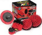 Red Stiff Bristle 5 Piece Cleaning Brush Kit - Outdoor Power Scrubber Brush Kit - Garden, Deck, and Patio Cleaning Tools Set - Concrete Stain Remover - Garden, and Lawn Equipment Cleaning Brush Set
