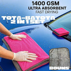 Microfiber Car Drying Towel 36"x24" – 1400 GSM Twisted Yarn, Ultra Absorbent, Scratch-Free, Machine Washable – Bonus 12"x12" Detail Towel, Pink/Gray
