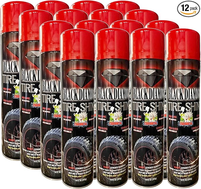 Black Diamond Tire Shine Spray - Extreme Gloss, Long Lasting, No Sling, Wet Look - 14 oz (Pack of 12)