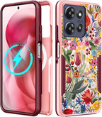 LISEVOfor Moto G Power 2025 Case - for Motorola Moto G Play 2025 Case Compatible with MagSafe Women Cute Girls Magnetic Protective Phone Cover Girly Floral Flower Heavy Duty Shockproof Design