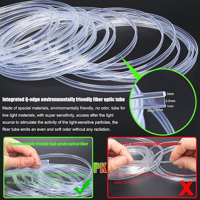 Car Interior Strip Lights, 2 in 1 Multicolor RGB Car Ambient Lighting Kit, 3m Fiber Optic EL Neon Tube Light, DIY Mode Music Sync RF Remote Control DC 12V