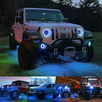 4WDKING Blue LED Rock Lights, 4 Pods IP68 Waterproof Underbody Glow Trail Rig Lamp LED Neon Lights for Truck Off Road Truck Car Boat ATV SUV Motorcycle