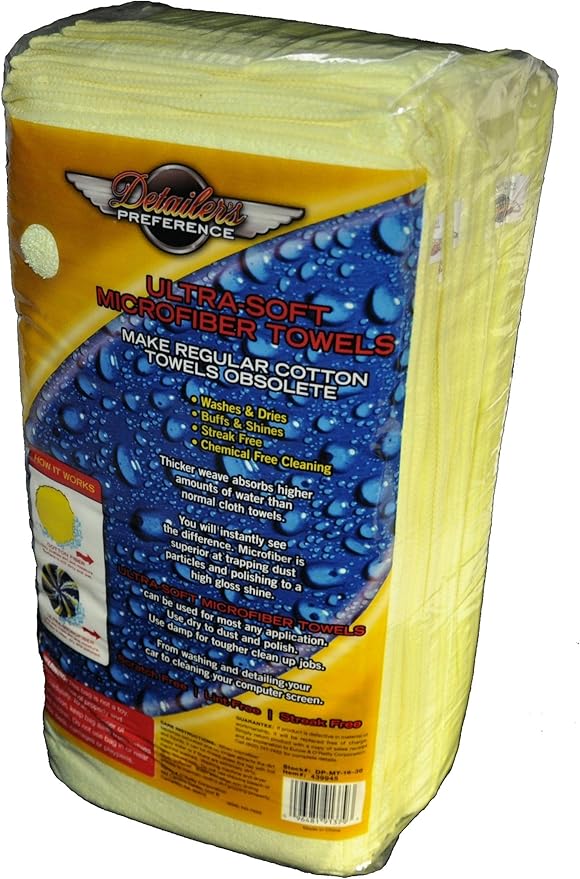 Eurow Detailer’s Preference 350 GSM Microfiber Cleaning Towels, Ultra Soft, Streak-Free, Lint-Free, Chemical-Free Detailing Cloths for Car, Home, or Commercial Use, 16x16in, 36-Pack, Yellow