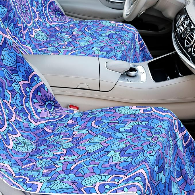 Hahafelt 2 Pack Car Seat Towel Covers with Storage Bag, 63 x 32 Inch Universal Non Slip Waterproof Sweat Protector for Car Truck, Gym Swimming Running, Machine Washable (Mandala)