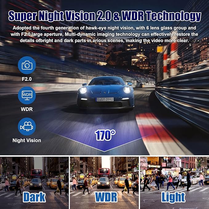 3 Channel Dash Cam Front and Rear Inside with 64GB Card, WIZACE1080P Dash Camera for Cars, Dashcam Three Way Triple Car Camera with IR Night Vision, Loop Recording, G-Sensor, HDR, 24 Hours Recording