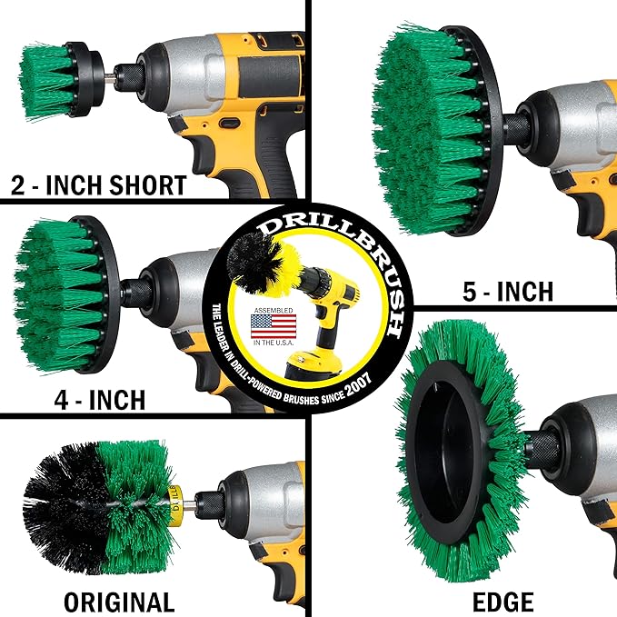 Electric Spin Scrubber Drill Power Kitchen Scrub Brush Green Kit - Cleaning Supplies for Kitchen Accessories - Drill Scrubber Attachment - Cordless Drill Set with Cast Iron Scrubber and Oven Cleaner
