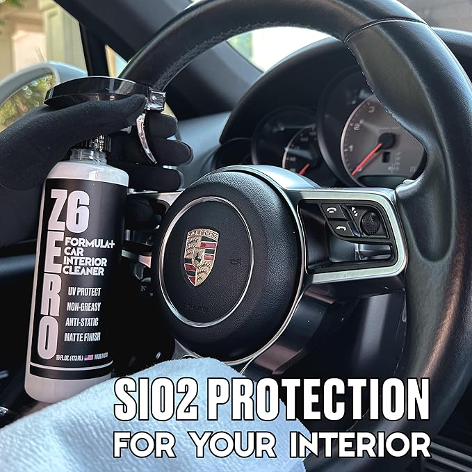 Zero Six - SiO2 Ceramic Interior Cleaner Spray W Microfiber- UV Protection-Anti Static- Anti-Stick Properties | Restores Rubber, Plastic, & Vinyl | Water-Based. Natural Shine