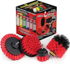 Red Stiff Nylon Bristle Brush Set for Outdoor Cleaning - Versatile Crevice Tool for Garage, Deck, House Siding, Concrete, Brick, Stone, Masonry, Vinyl Siding, Wood, and Patio Cleaner - Gutter Brush