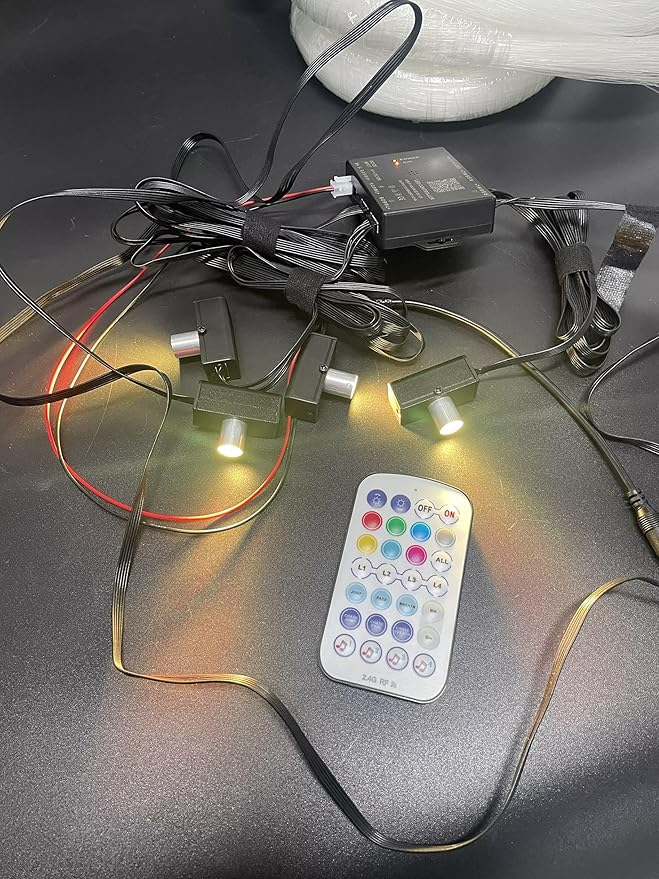 AZIMOM Split Starlight Headliner Kit 1500pcs 0.02in 6.5ft, 2026 Updated 4Color Fiber Optic Light Sound-Activated APP& Remote Control Starlight Engine End Glow Fiber Strands