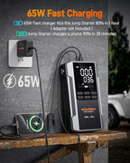 WOLFBOX 3000A Jump Starter with Air Compressor, 59.2Wh&160PSI Portable Car Battery Jump Starter with 65W Fast Charging, 12V Battery Pack (8L Gas 6L Diesel Engine) with Boost, Light and Jumper Cables