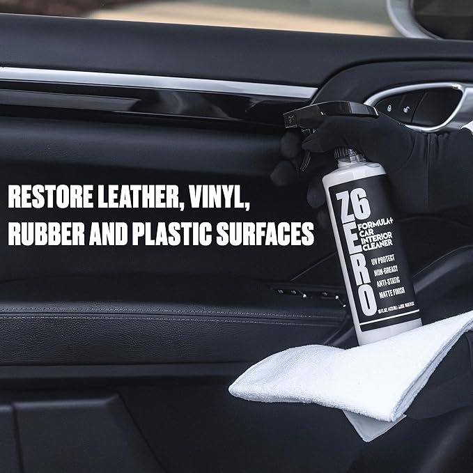 Zero Six - SiO2 Ceramic Interior Cleaner Spray W Microfiber- UV Protection-Anti Static- Anti-Stick Properties | Restores Rubber, Plastic, & Vinyl | Water-Based. Natural Shine