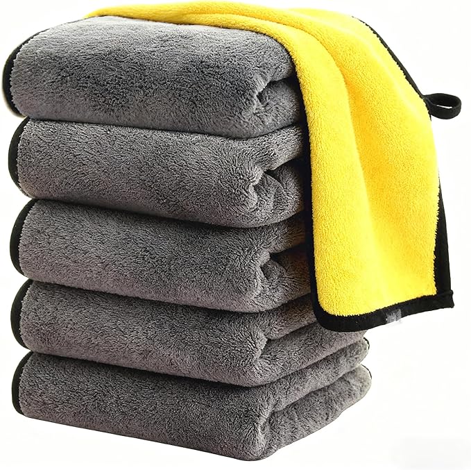 Ultrasoft, Large, Thick and Quick Drying Car Microfiber Cleaning Towel 800GSM Polishing Waxing Auto Detailing Towel Cloth (6pack) (Grey-Yellow)