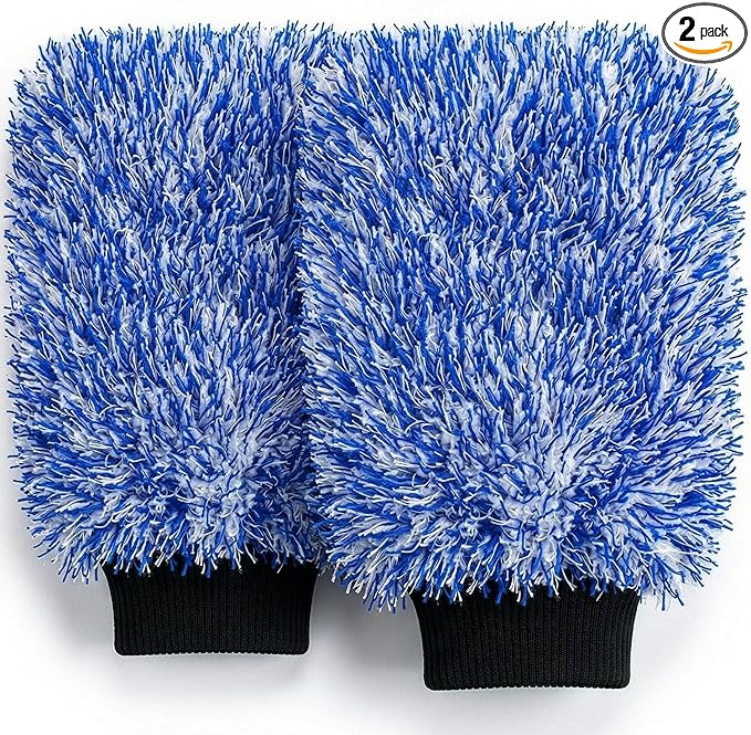TAKAVU New Car Wash Mitt, 2 Pack Premium Cyclone Microfiber Washing Gloves, Holds Tons of Sudsy Water for Effective Washing, Machine Washable, Lint Free, Scratch Free (Blue)