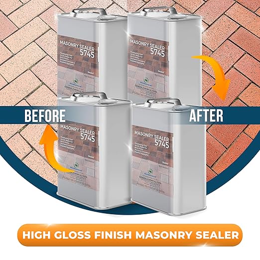 DeckGeneral High Gloss Masonry Sealer 5745 - Heavy Duty Outdoor Concrete Sealer - Multi-Purpose Acrylic-Based Waterproof Coating for Bricks, Mortar, Patio, Stairs, Walls, Pavement -Case of 4(1 Gal)