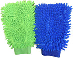 House Cleaning and Car Wash Mitts, Home Dusting Microfiber Gloves, Washing Clean Polish Faster (2-Pack, Green/Blue)