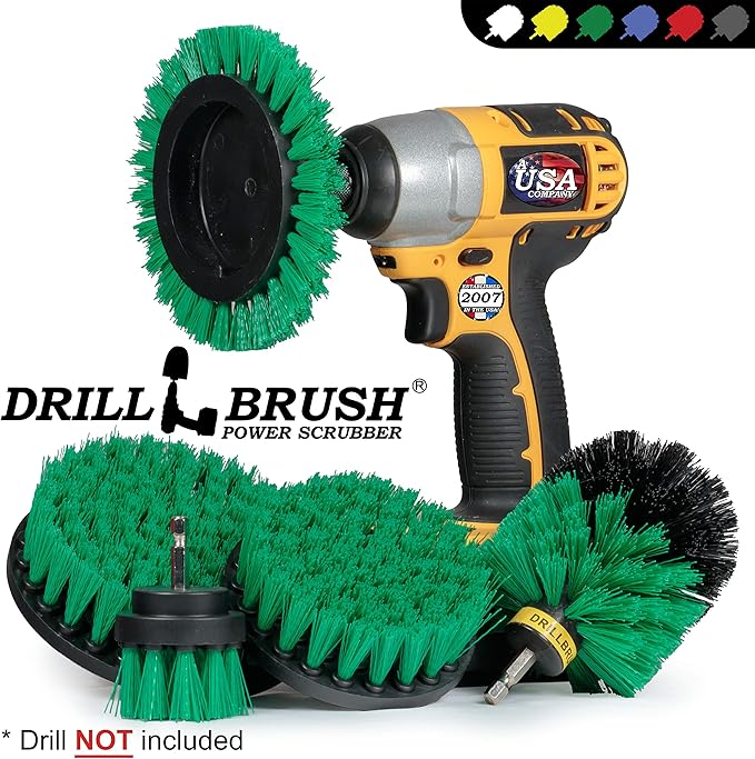 Electric Spin Scrubber Drill Power Kitchen Scrub Brush Green Kit - Cleaning Supplies for Kitchen Accessories - Drill Scrubber Attachment - Cordless Drill Set with Cast Iron Scrubber and Oven Cleaner