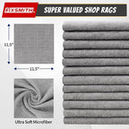 FIXSMITH Microfiber Cleaning Cloth, Shop Towels Bulk, 24 Pack Grey Microfiber Towels for Cars, All-Purpose Absorbent Cleaning Rags, Dust Cloth for Automotive, Mechanic, Garage, Bar, 12 x 11 inch
