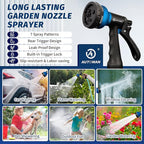 AUTOMAN-Garden-Hose-Nozzle, 2 Pack ABS Water Spray Nozzle with Heavy Duty 7 Adjustable Watering Patterns,Slip Resistant for Watering Plants,Lawn& Garden,Washing Cars,Cleaning,Showering Pets - Blue