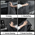 LIVOS Car Drying Towel, Premium Microfiber Towels for Cars, 1000GSM, Edgeless Twisted Loop Design, No Streaks, Scratches, or Water Spot, Absorbent Wash Towel, 18" x 24" (Wave Grey)