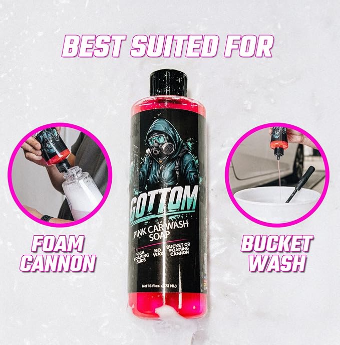 Gottom Car Wash Soap, Pink, 1 Gallon (128 oz), Nitro Cherry Scent - High Suds Car Shampoo for Foam Cannon & Bucket Wash, pH Neutral Foam Soap, Safe for Paint & Sealants