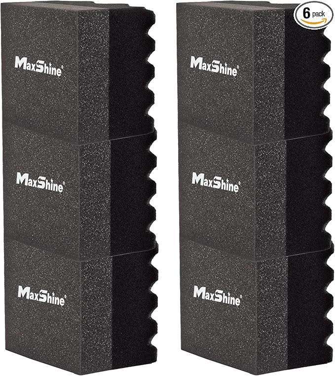 Maxshine Hydro-Tech Tire Foam Applicator Pad Waxing Sponge for Car Detailing, Black & Red (6 Pack)