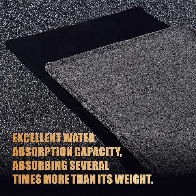 1200 GSM Microfiber Car Drying Towel – Extra Large 24” x 36”, Streak-Free, Scratch-Free, and Ultra-Absorbent for Effortless Car Detailing, Double Twist Pile & & Edgeless Design