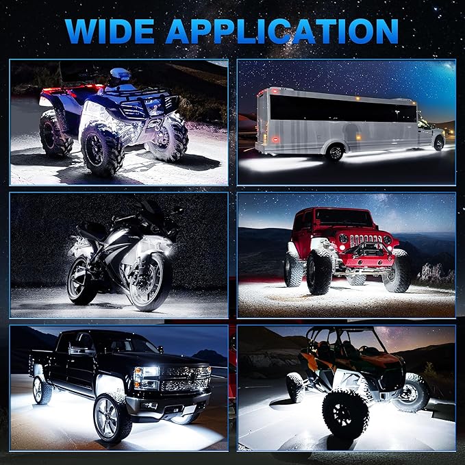 MICTUNING 2026 Upgraded White Rock Lights Super Bright Underglow Lighting Kit - 180 LEDs 12 Pods Pure White Led Rock Light, Extensible Underbody Lights for Trucks ATV UTV Boat