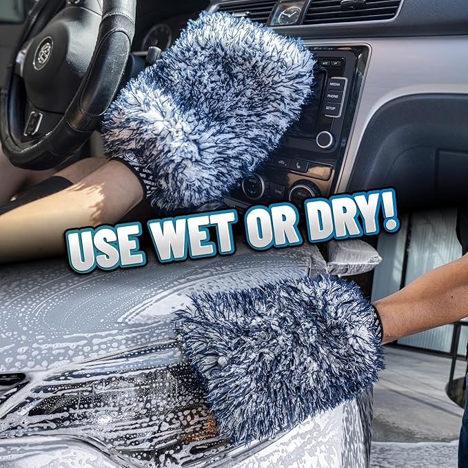 Chemical Guys, The Dually, Dual-Fiber, Wet-Dry Use, Microfiber Wash Mitt, (Car Wash Mitt Great for Car, Truck, SUV, RV, & More) Dark Blue + White, MIC517